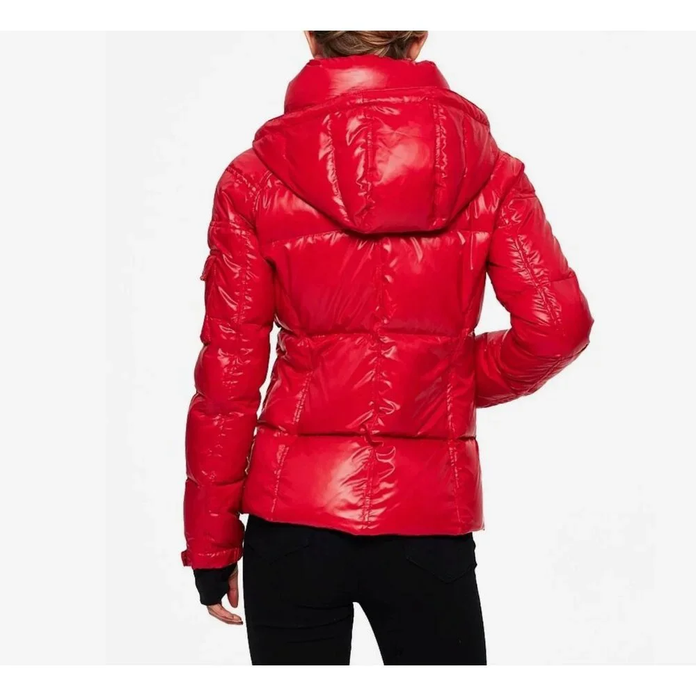 S13 NYC Quilted Down Puffer Coat Removable Hood Red Winter Ski Jacket Medium